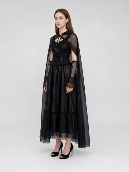 Gothic Dress Costume with Veil and Gloves
