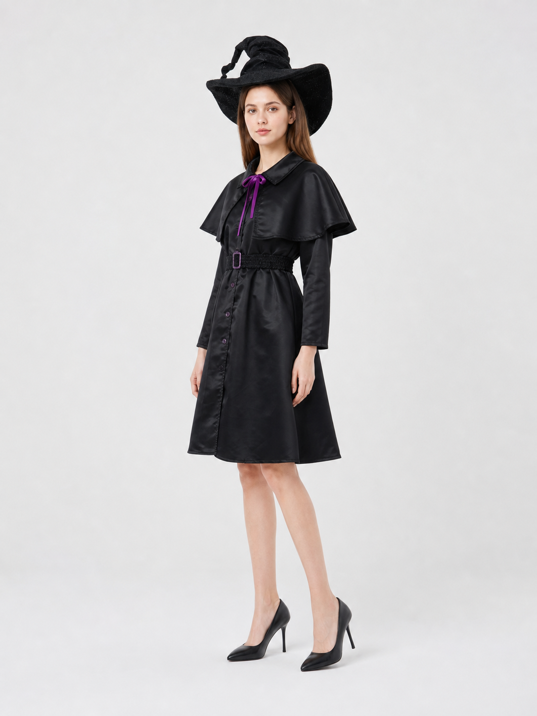 Halloween witch costume with cape and hat