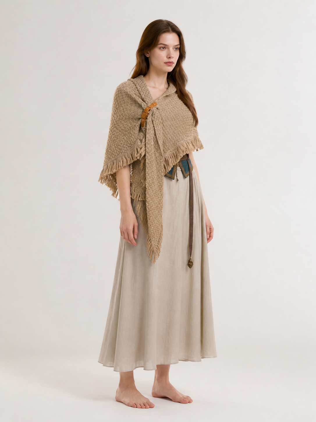 Beige fringed woven costume cape product view 21