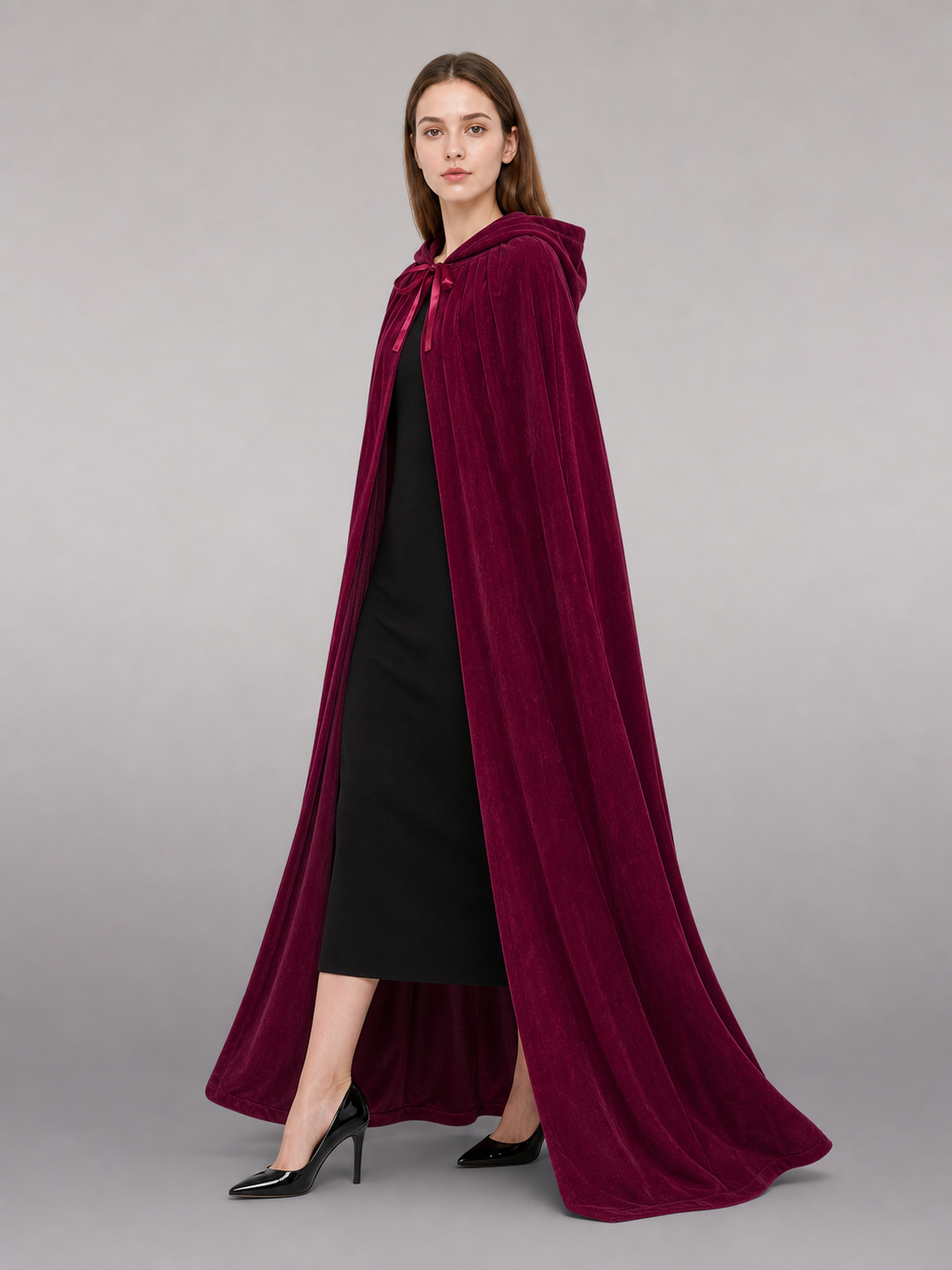 Burgundy Hooded Carnival Cloak for Cosplay