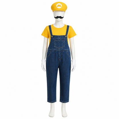 Mario Costume with T-Shirt and Bib Overalls side view