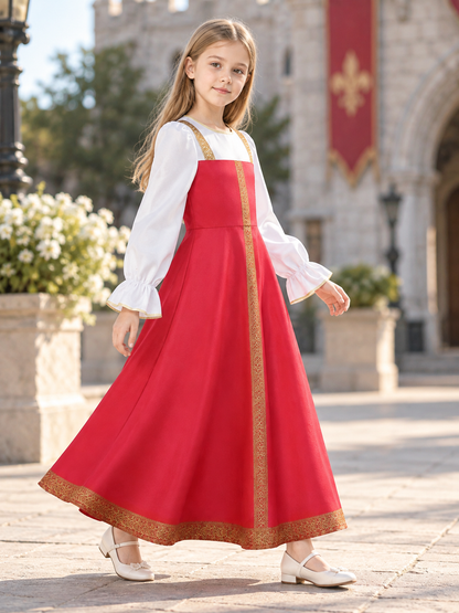 gold red white gold long sleeve flared cosplay dress product image 5