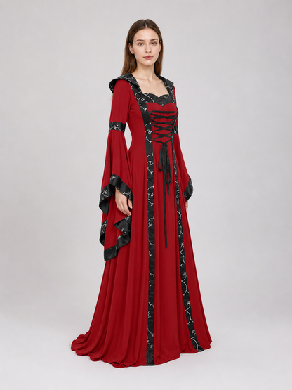 Gothic Medieval Hooded Lace-Up Dress