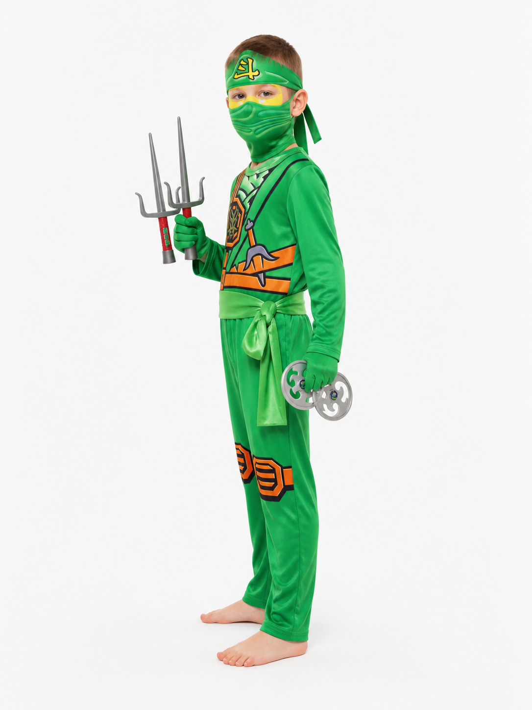 Green Ninja Costume with Mask and Gloves side view
