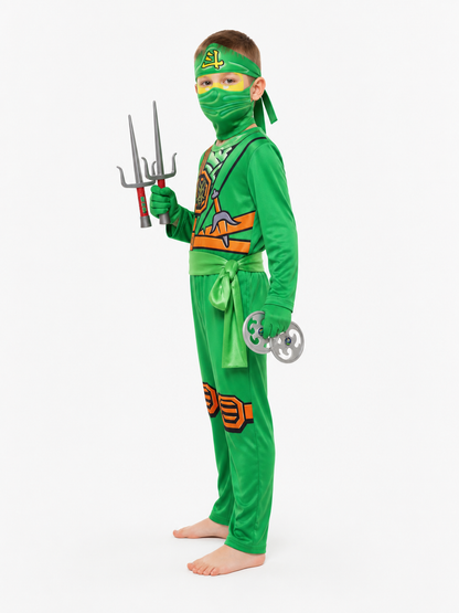 Green Ninja Costume with Mask and Gloves side view