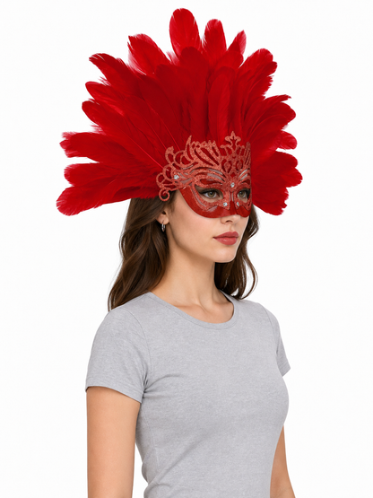 Carnival Feather Headpiece with Mask