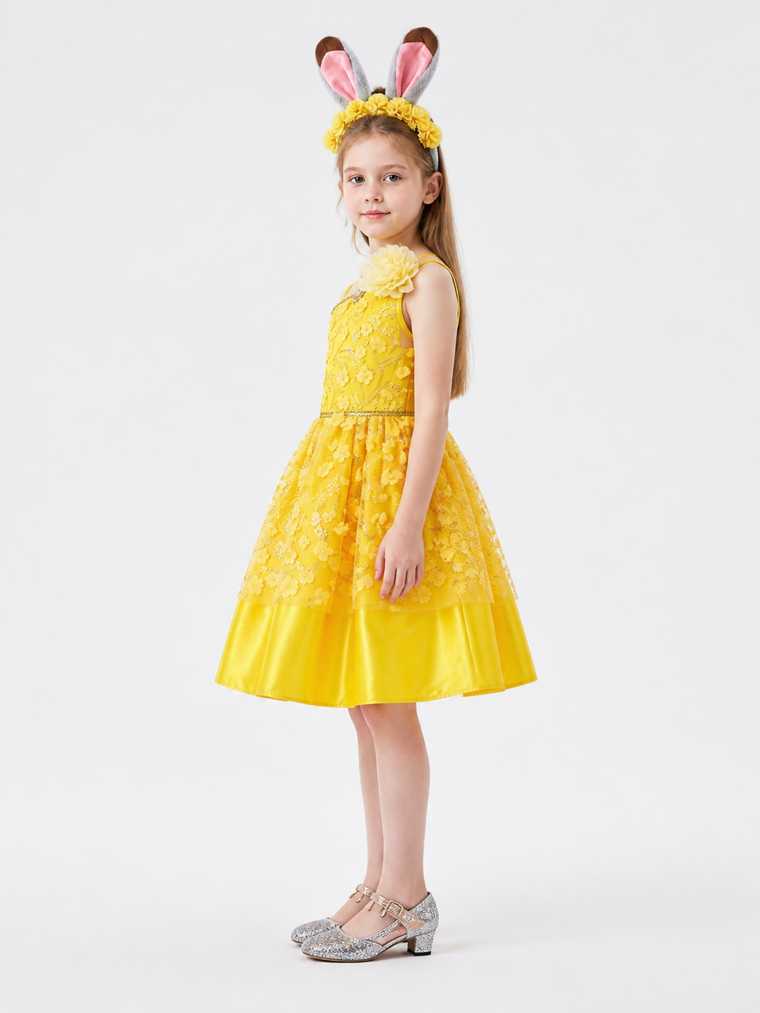Yellow Cosplay Dress with Floral Decor side view