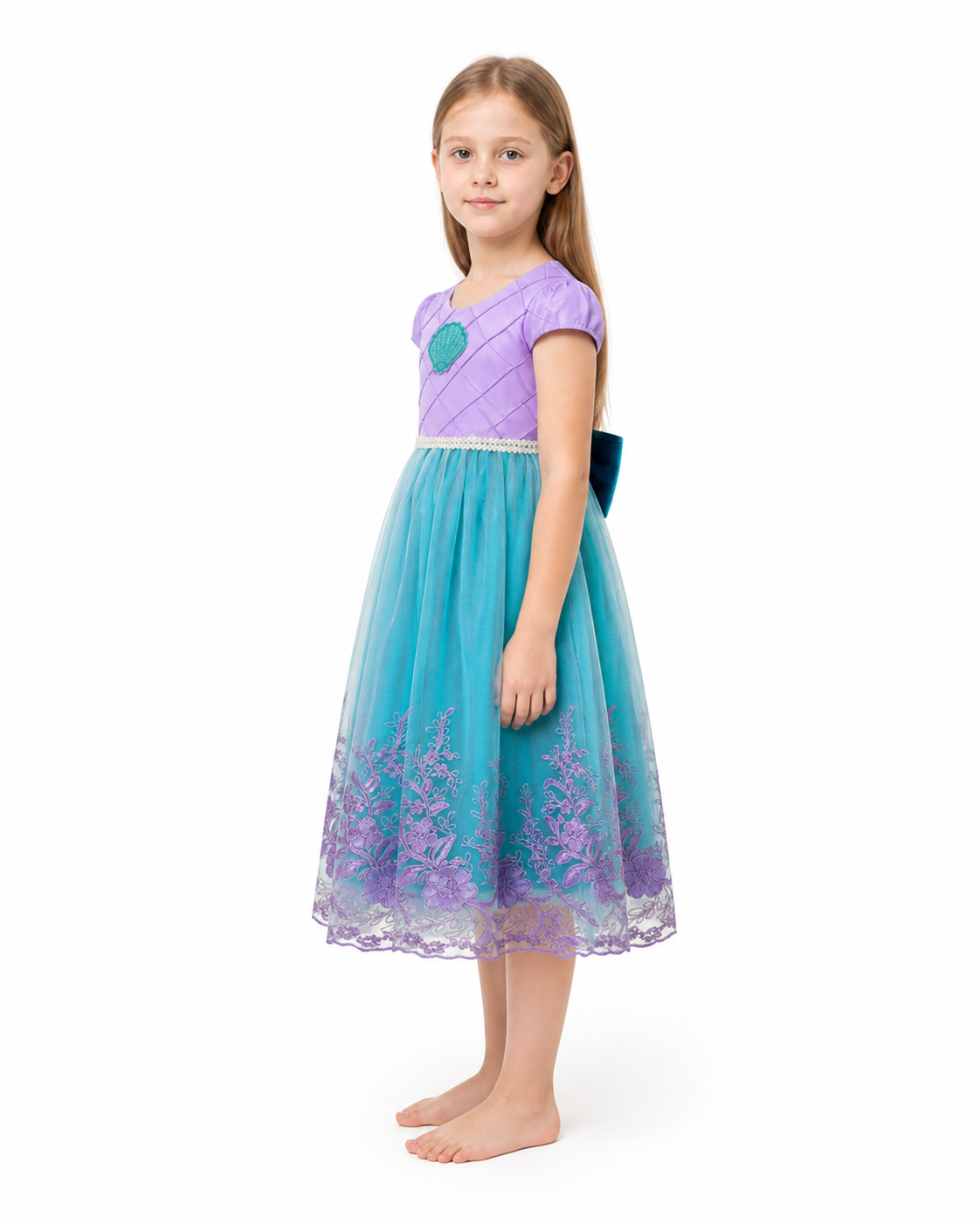 Mermaid Costume Dress with a Full Skirt and Embroidery side view
