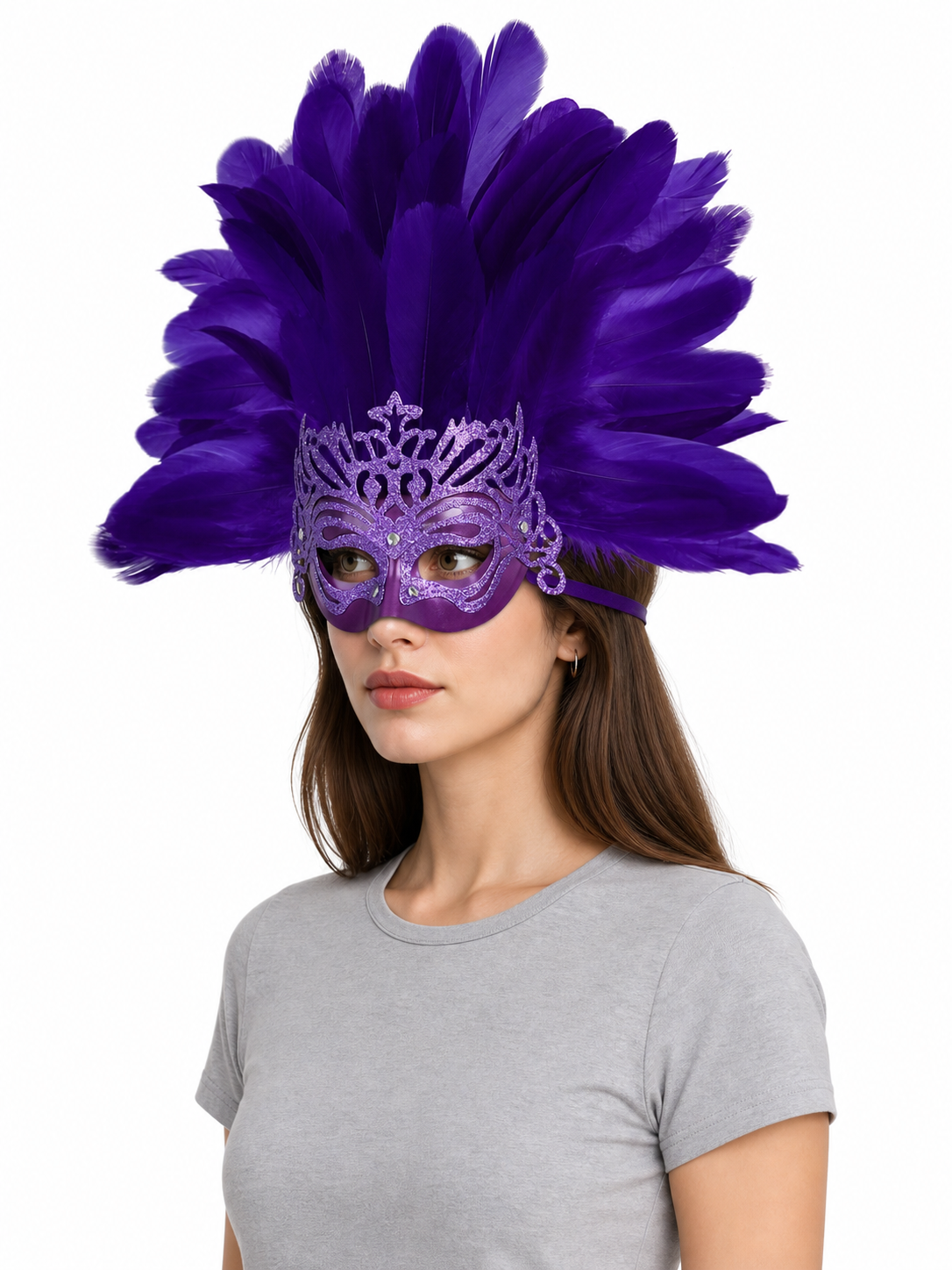 Purple Feathered Carnival Mask Headpiece product view 22