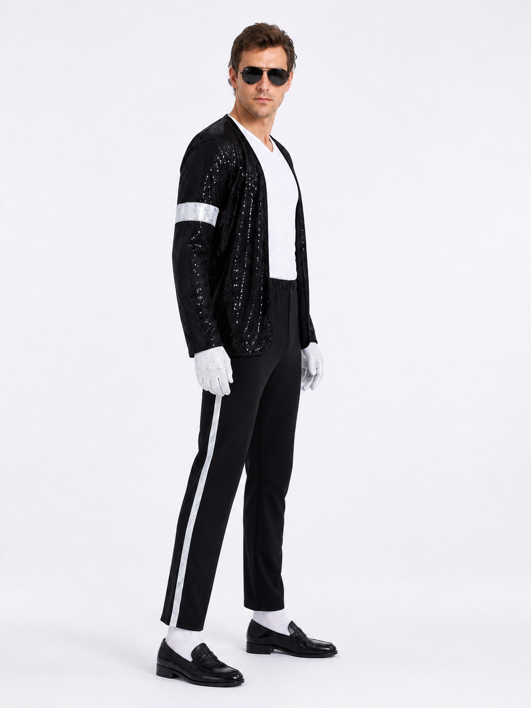 Michael Jackson Sequined Costume with Striped Pants side view