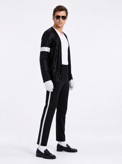 Michael Jackson Sequined Costume with Striped Pants side view