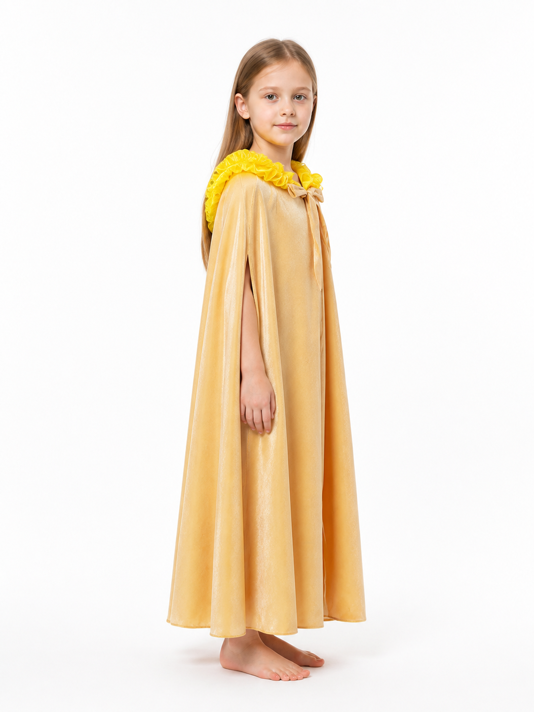 Children's Gold Hooded Cape with Bow side view