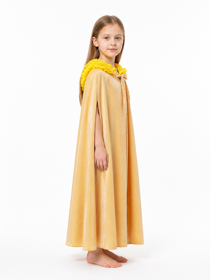 Children's Gold Hooded Cape with Bow side view