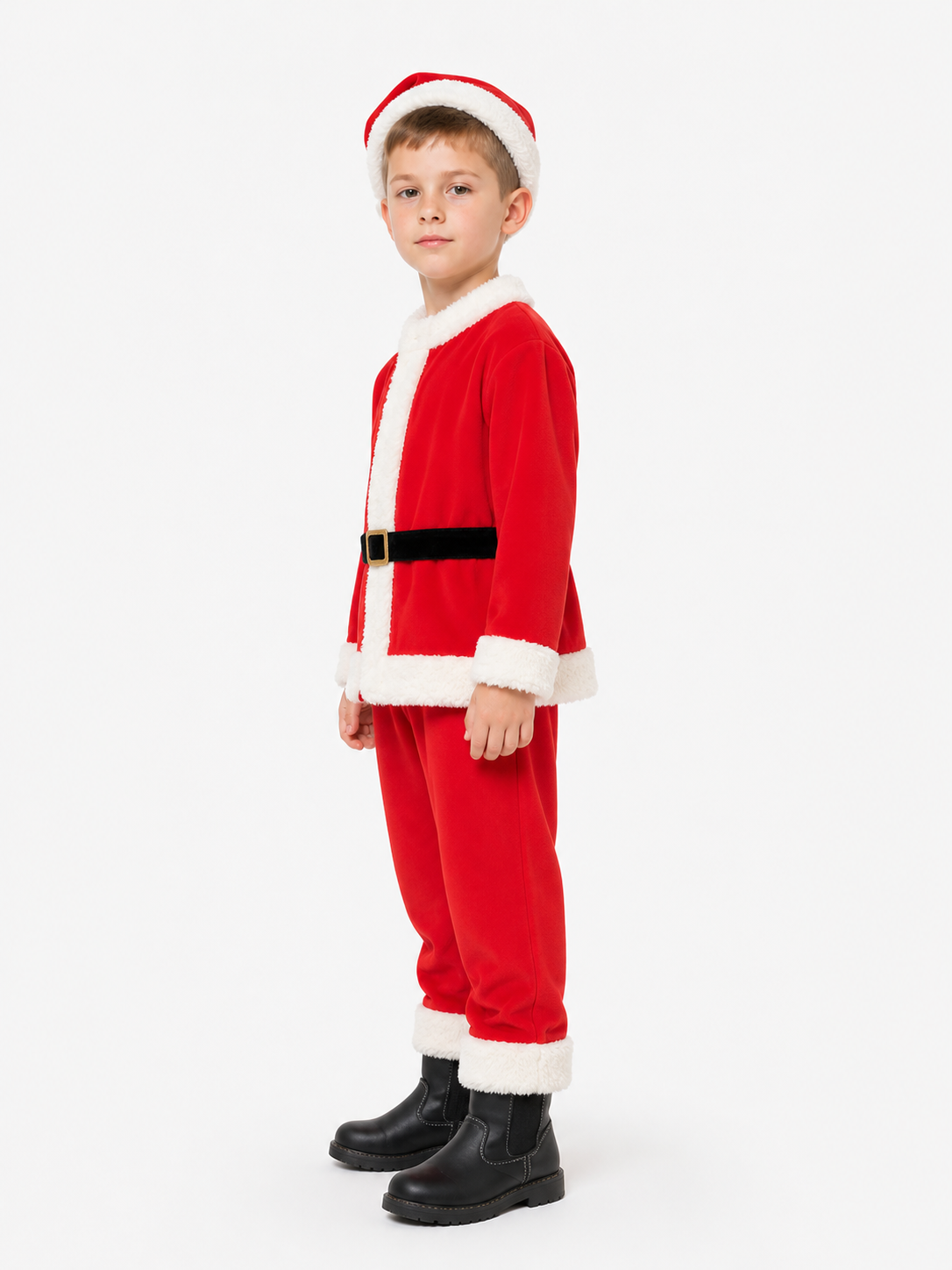 Children's Santa Claus Costume, Red with White Trim side view
