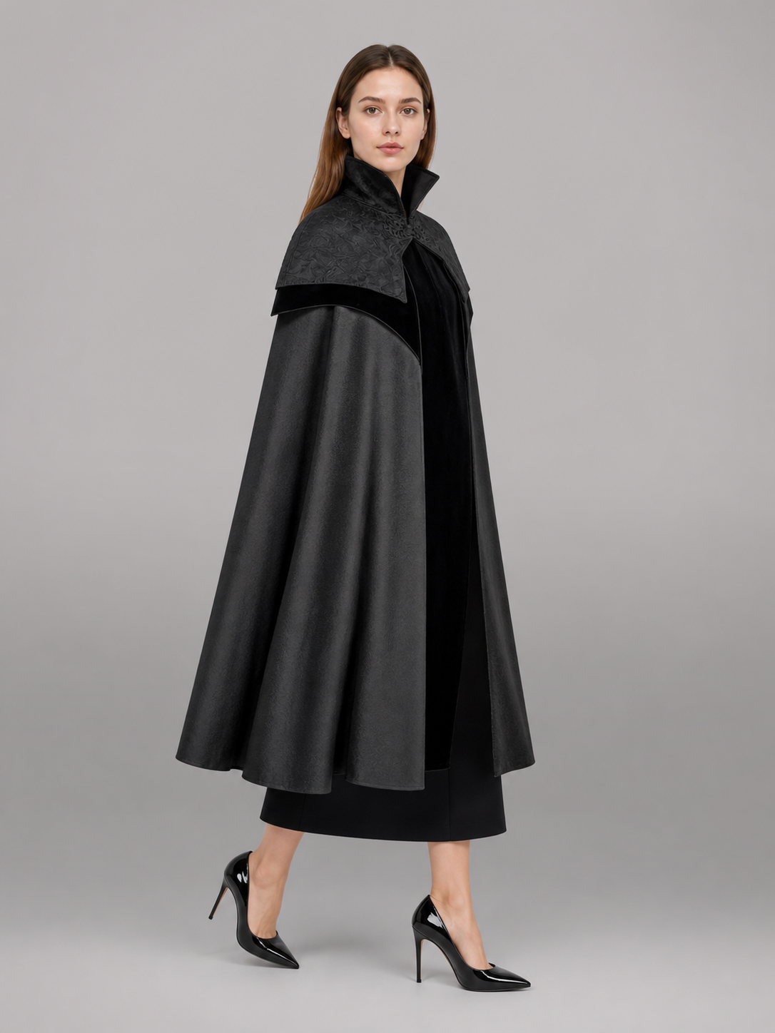 Black Hooded Fantasy Costume Cloak