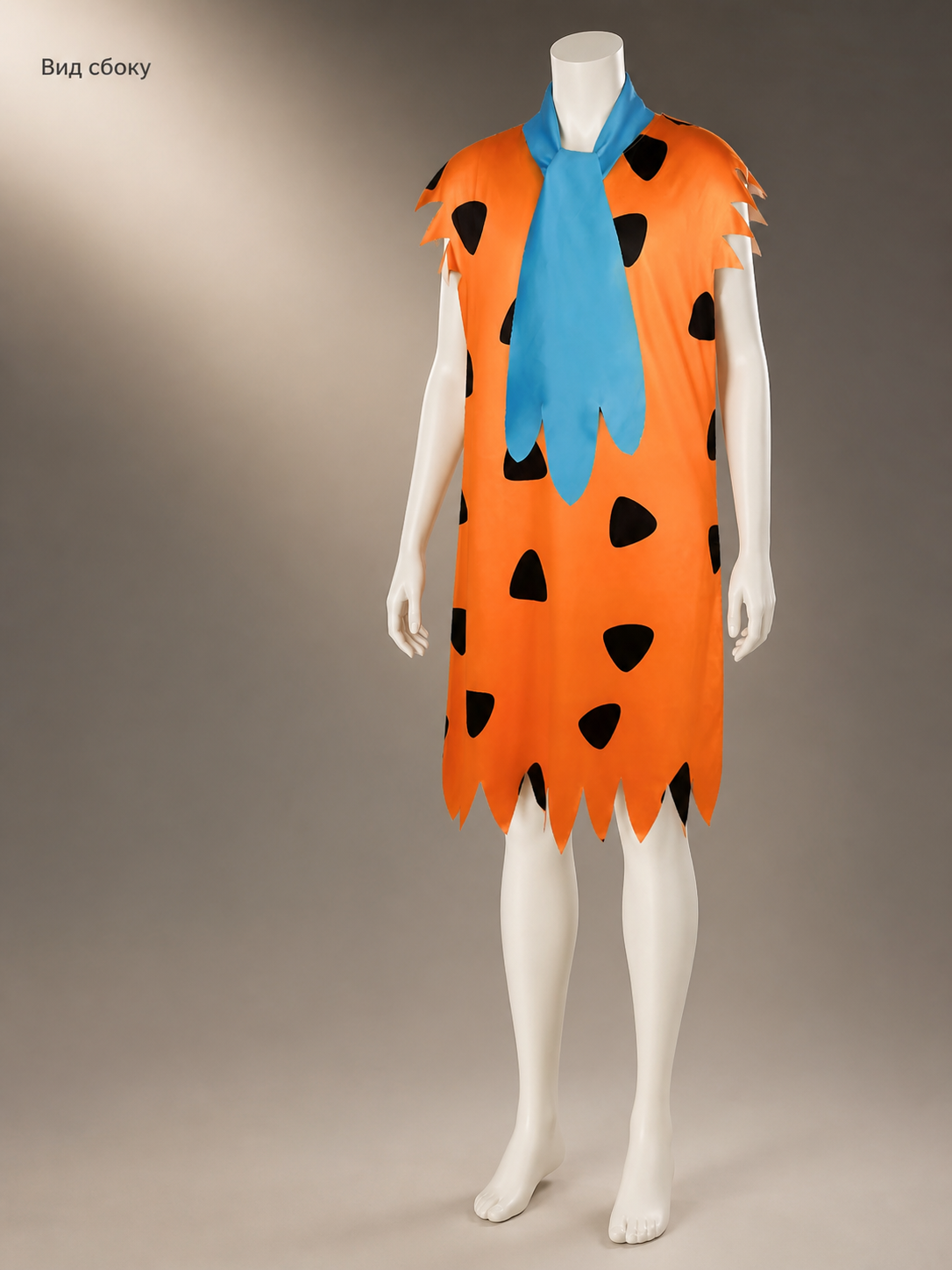 Orange Dress with Black Spots and Blue Accessory side view