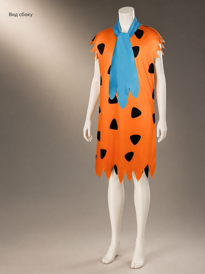 Orange Dress with Black Spots and Blue Accessory side view