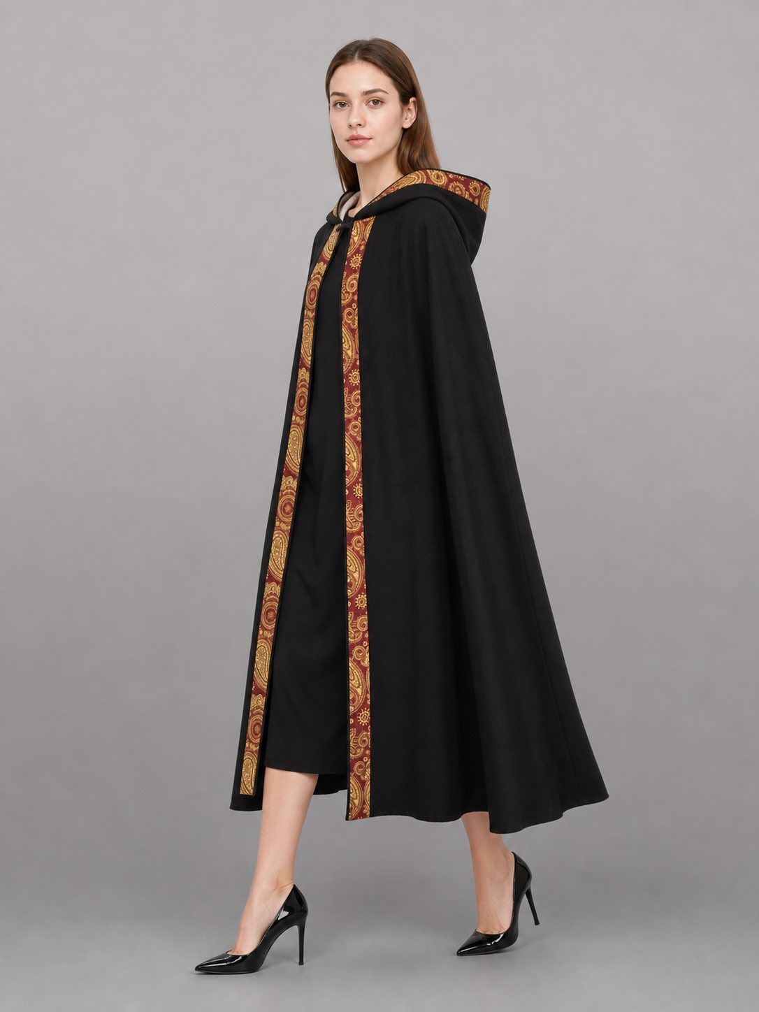 Black Medieval Hooded Costume Cape