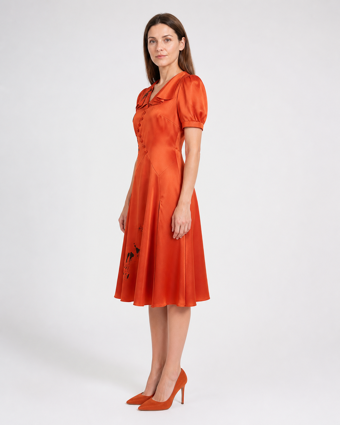 Orange-Red Dark Bride Dress for Halloween side view