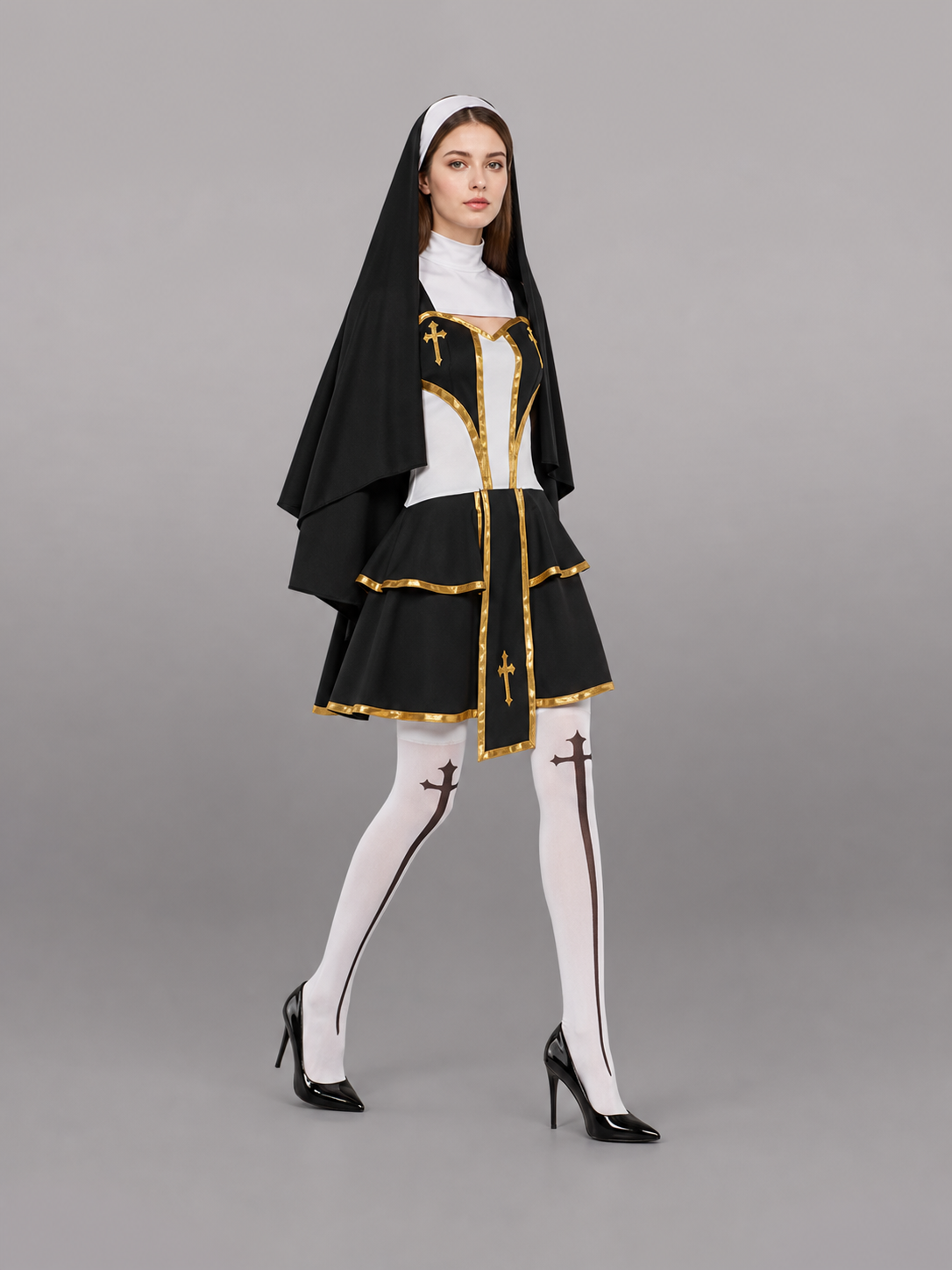 Black, White, and Gold Carnival Cloak with Cape