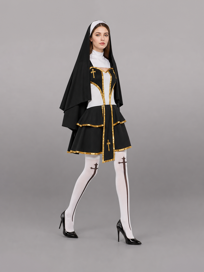 Black, White, and Gold Carnival Cloak with Cape