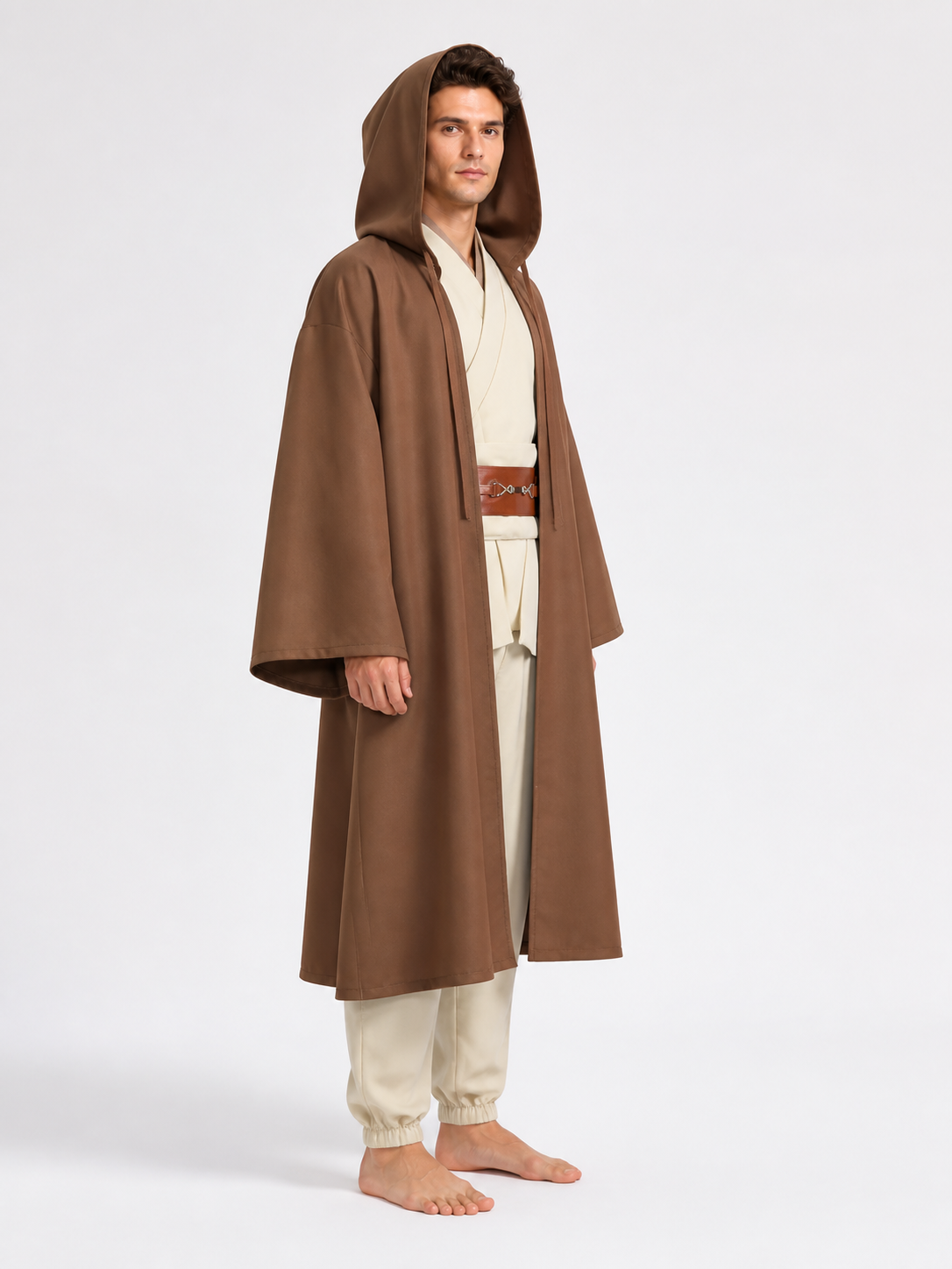 Obi-Wan Hooded Costume with Belt for Cosplay side view