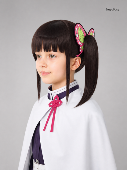 Black Long Kanao Tsuyuri Anime Cosplay Wig side view