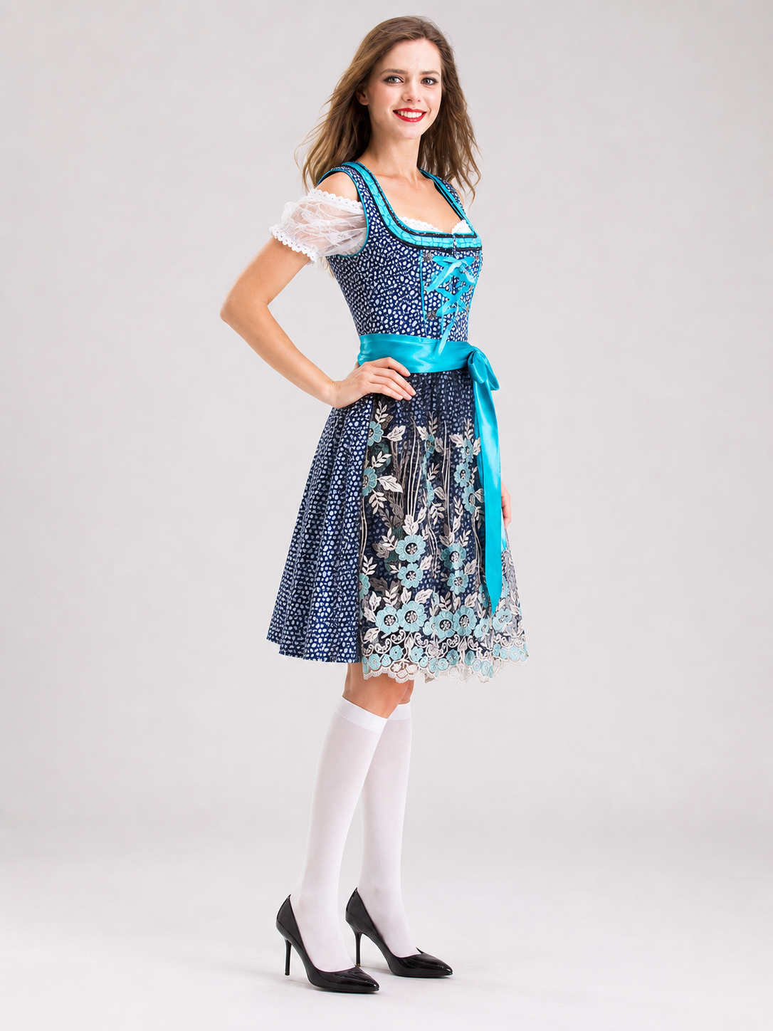 Embroidered Lace-Trimmed Ethnic-Style Dress side view