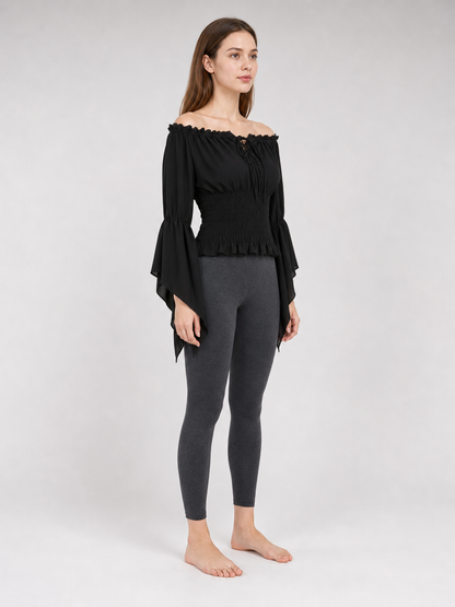 Black Cropped Off-the-Shoulder Blouse