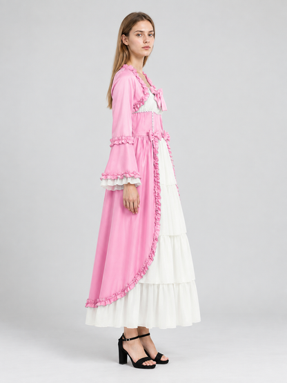 Long Dress with Bows, Ruffles, and a White Tiered Skirt side view