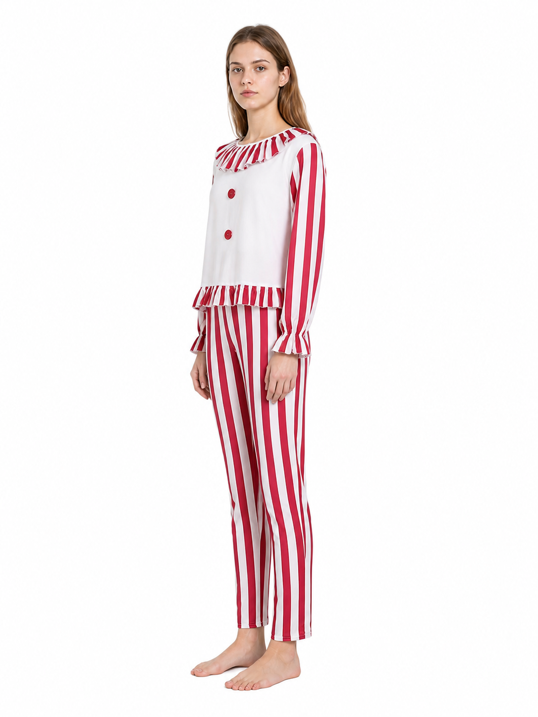 Red and White Clown Costume, 2-Piece Set side view