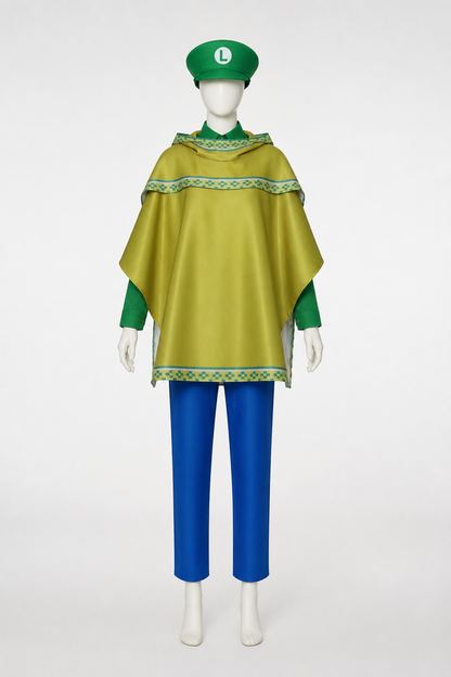 Luigi Cosplay Costume with Cape and Hat side view