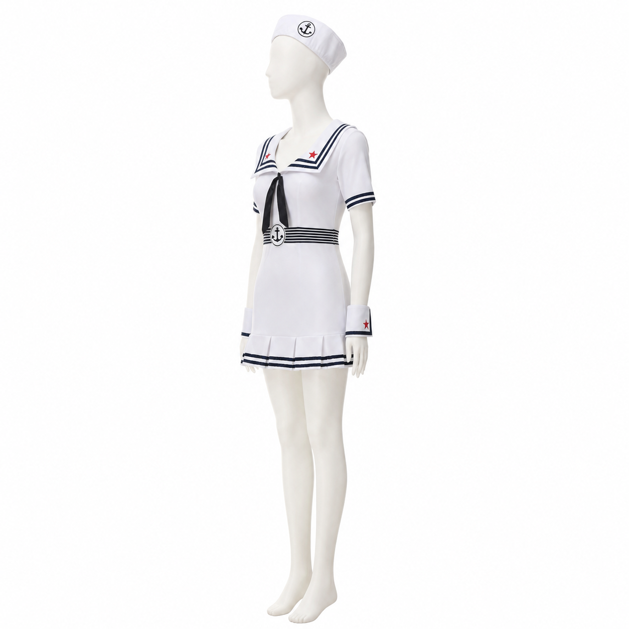 Nautical-Style Costume with Collar and Pleated Skirt side view