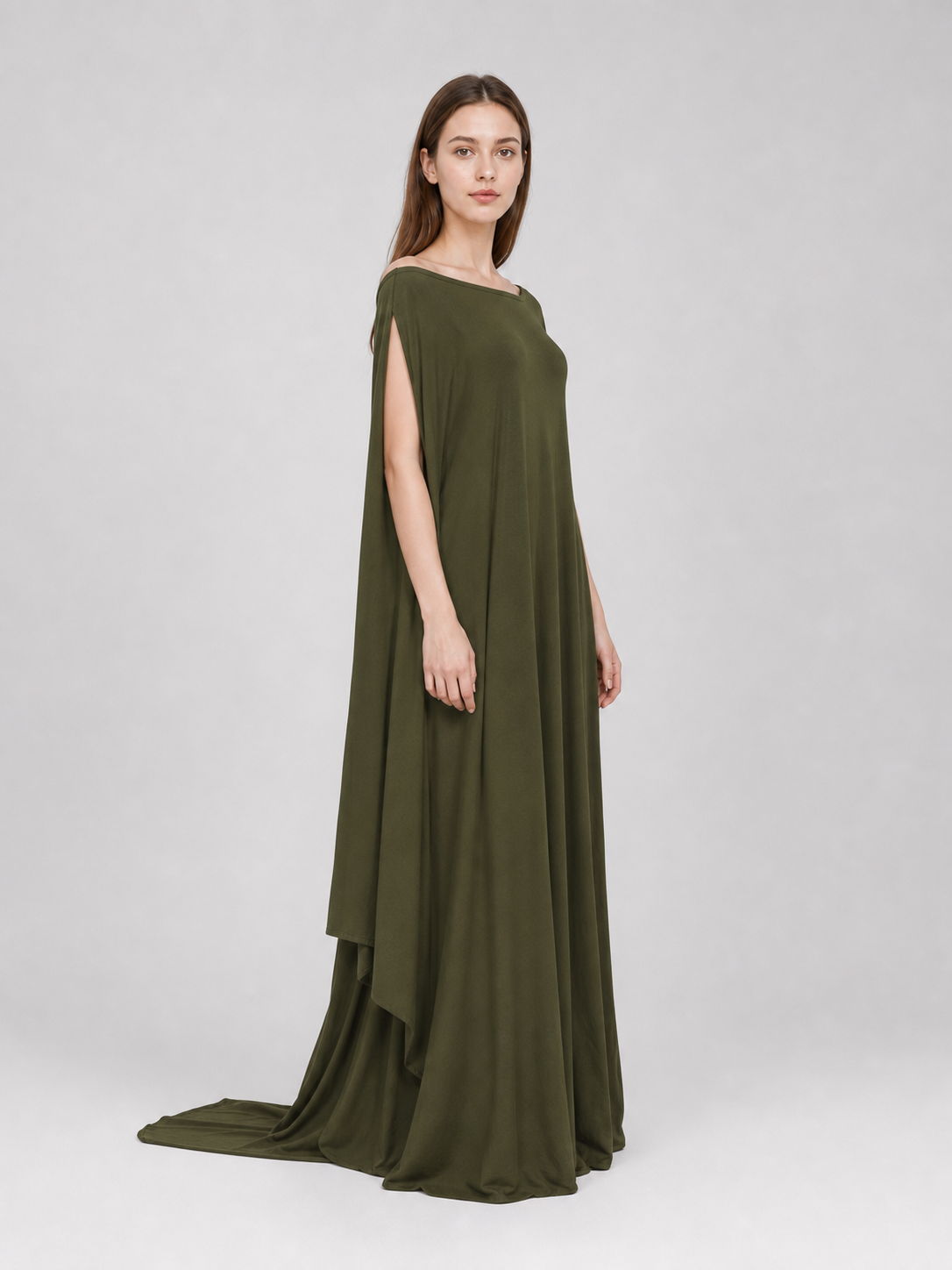 Fantasy-Style Dress with a Draped Skirt and Train