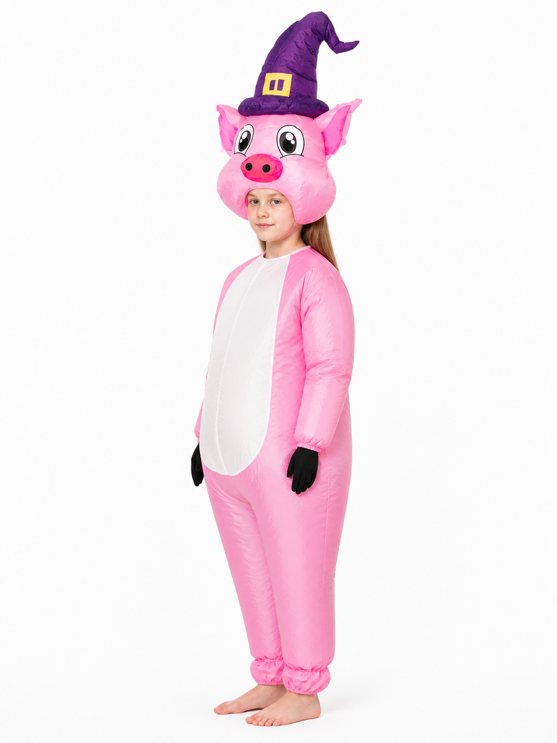 Inflatable Pig Costume with Witch Hat side view