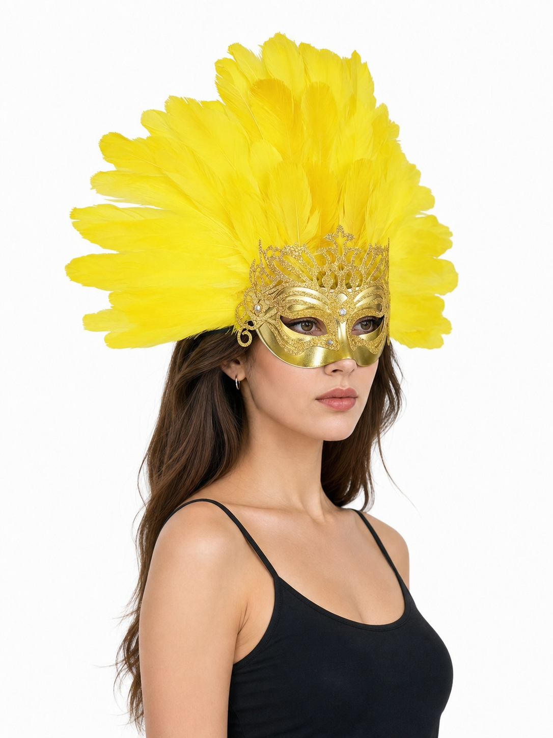 Yellow Feather Carnival Mask Headpiece product view 28