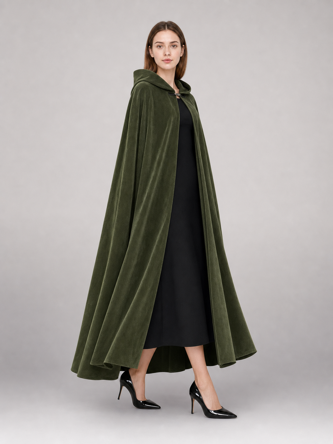 Long Green Hooded Costume Cloak