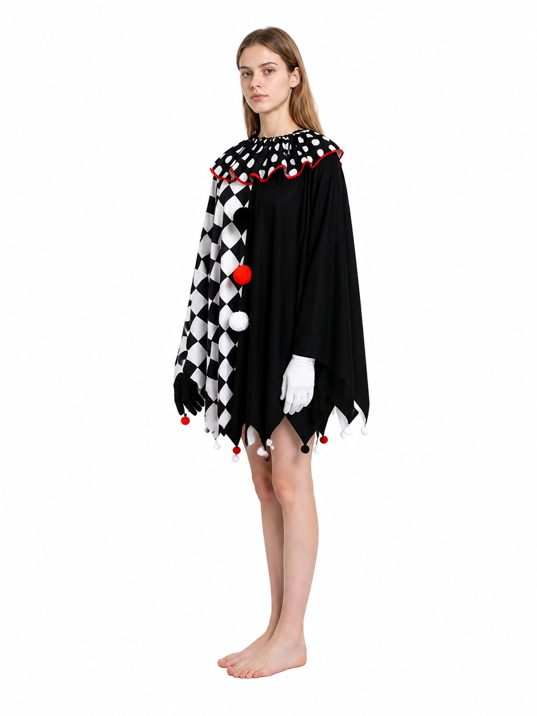 Clown Cape with Pointed Edges and Gloves for Halloween