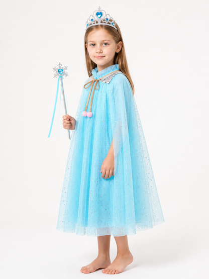 Kids' Sequin Cape with Crown for Halloween side view
