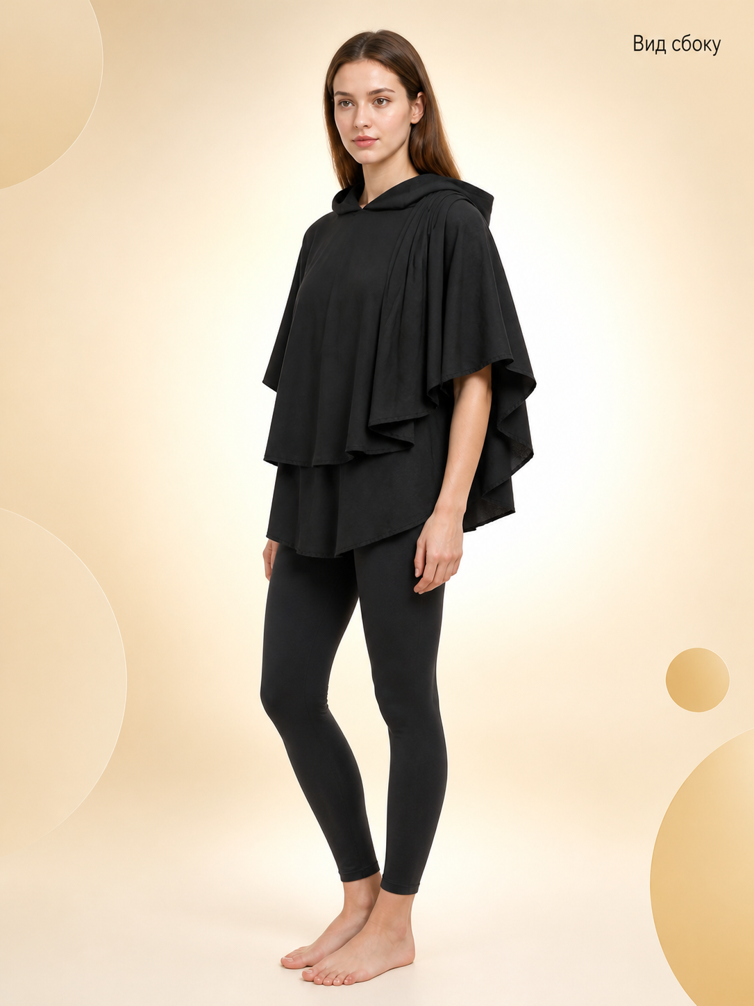 Women's Gothic Hooded Cape Cloak for Halloween Cosplay, Black Flowing Draped side view 4