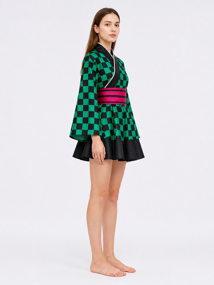 Kimono-Style Cosplay Dress with Wide Sleeves side view