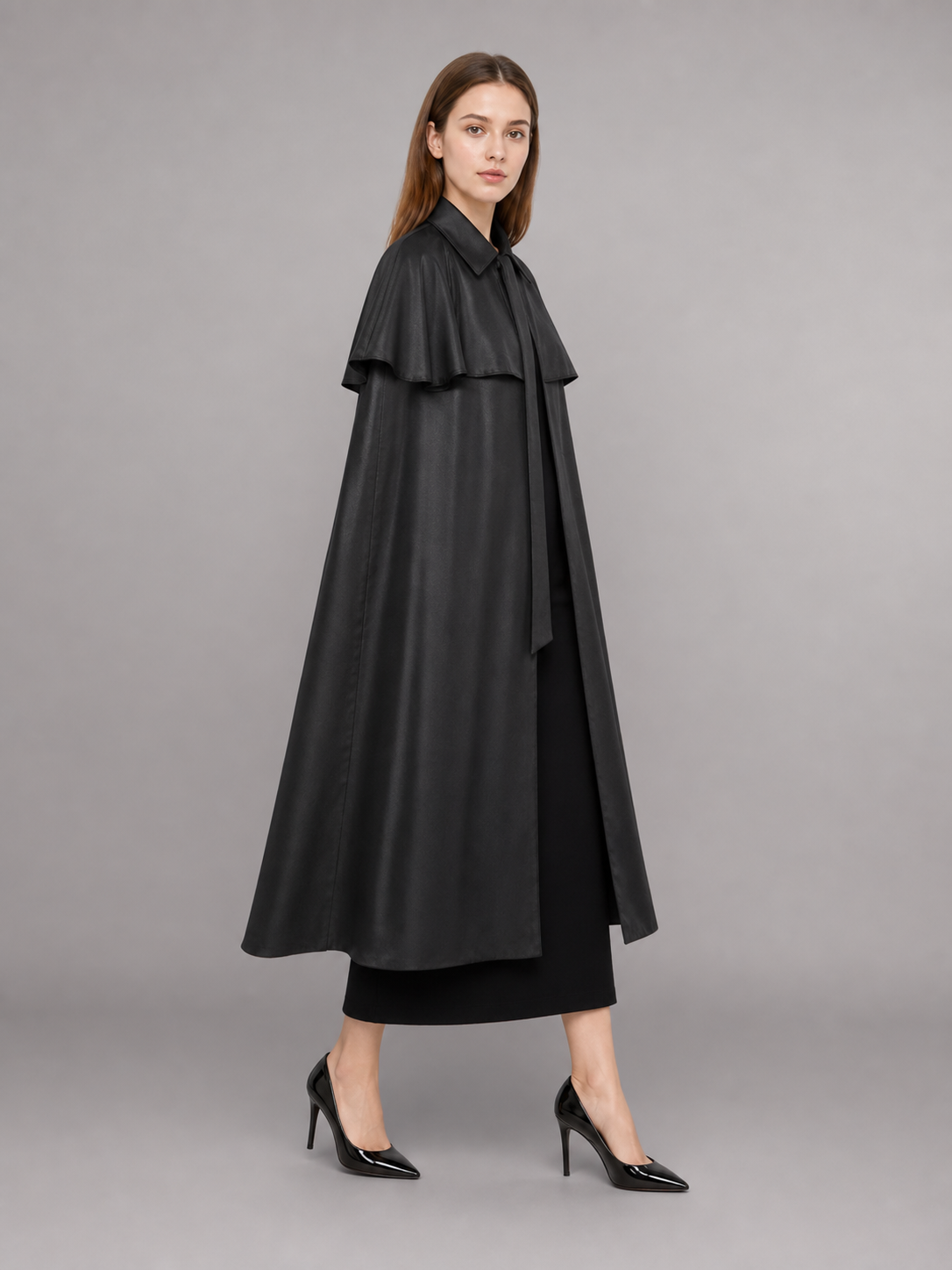 Black Dress with Cape and Short Sleeves