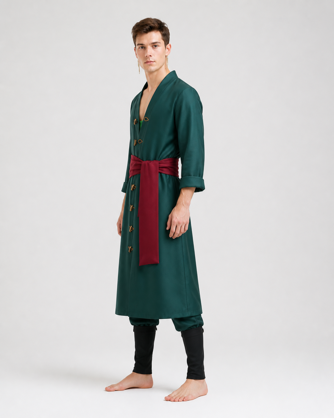 Roronoa Zoro Cosplay Costume with Long Coat and Belts side view