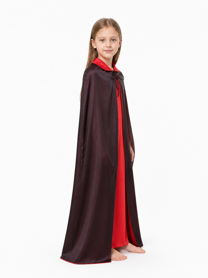 Long Reversible Cloak with Collar, Black and Red side view