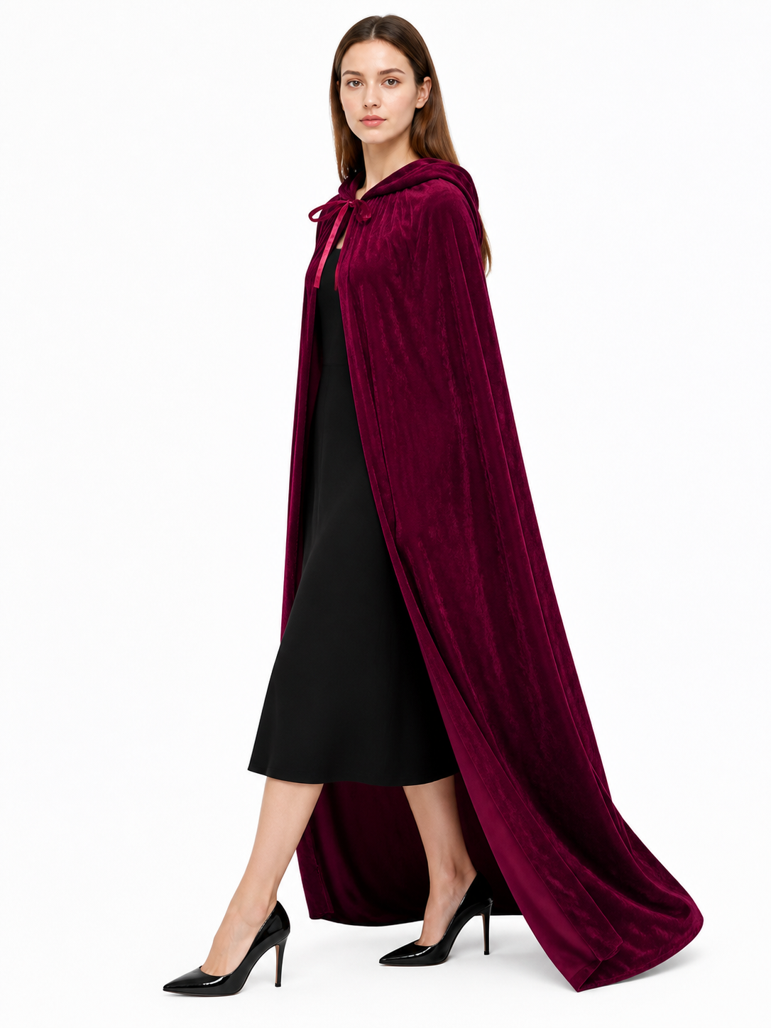 Burgundy Hooded Carnival Cloak for Cosplay