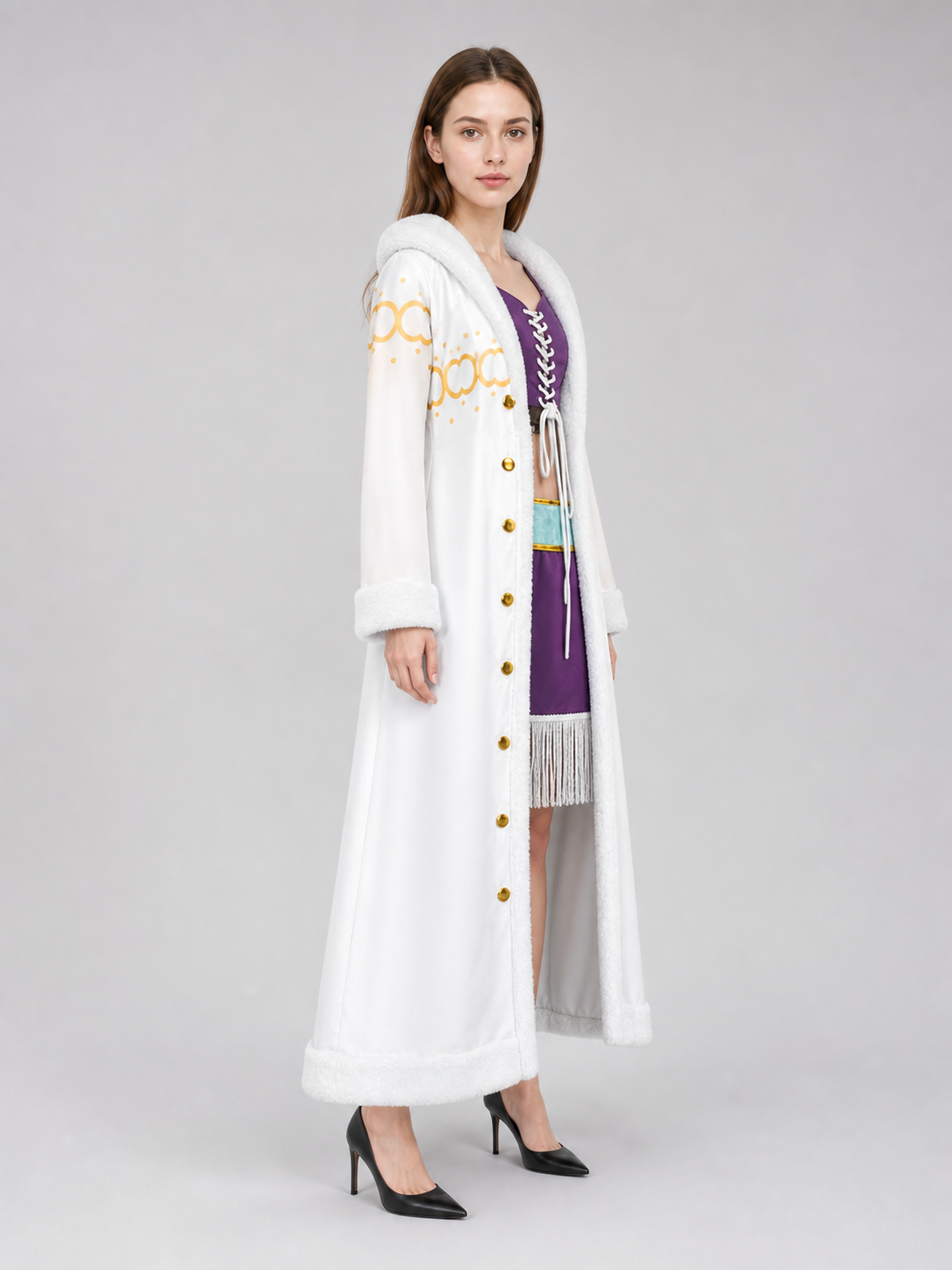 Cosplay Costume with White Fluffy Trim and Vest