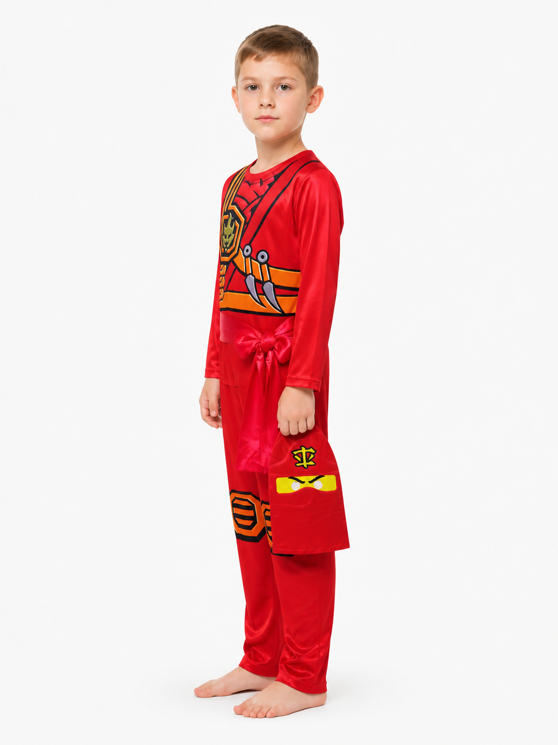 Red Ninja Jumpsuit Costume with Mask side view