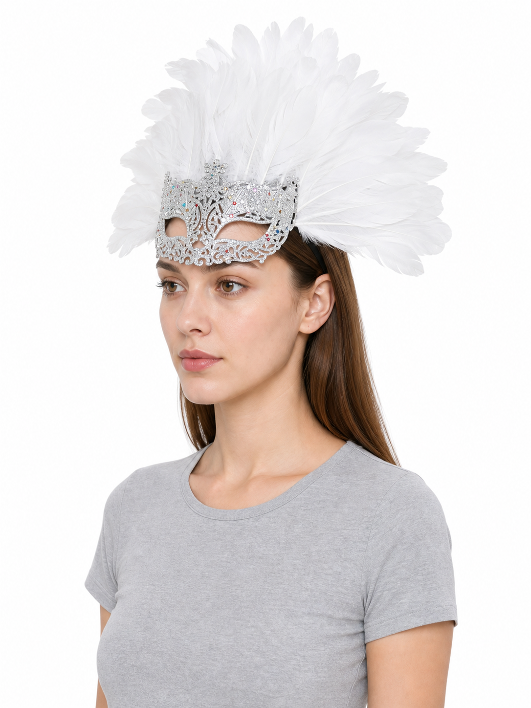 White Feather Masquerade Mask product view 25
