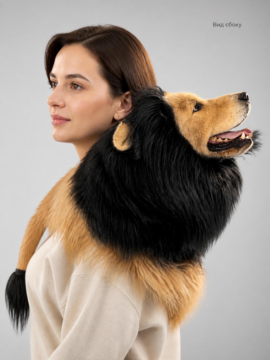 Halloween Lion Costume Headpiece with Black Mane side view