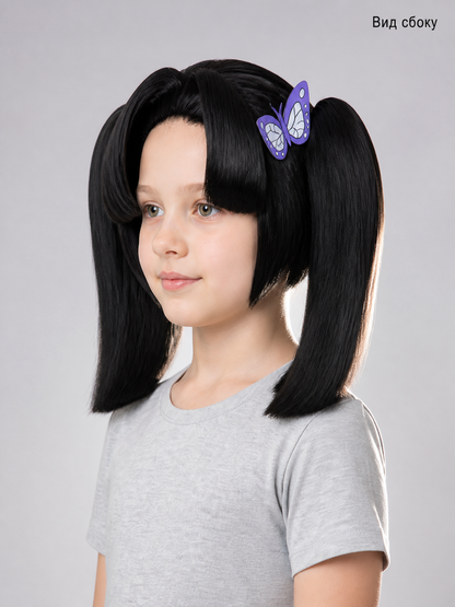Black Wig with Two High Ponytails for Cosplay side view